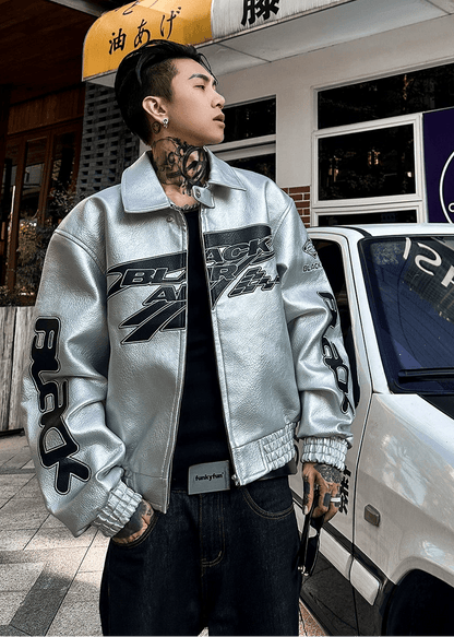 PU Leather Embroidered Racer Jacket - Rick Circus