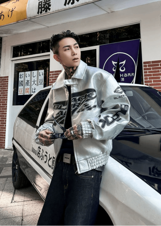 PU Leather Embroidered Racer Jacket - Rick Circus