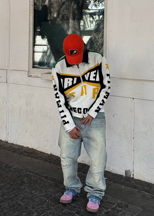 Racing Style Colorblock Knit Cardigan - Rick Circus
