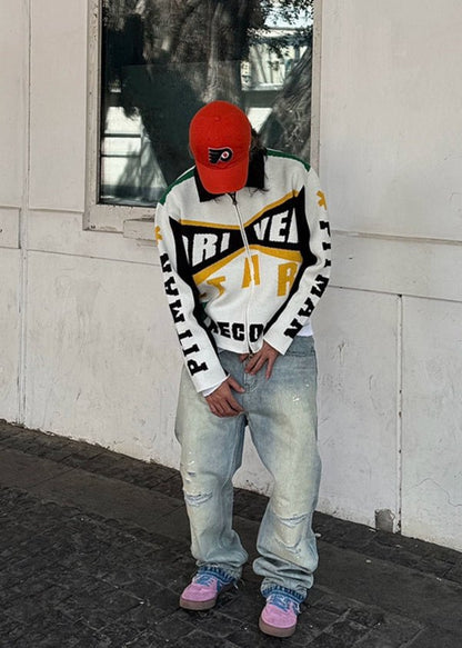 Racing Style Colorblock Knit Cardigan - Rick Circus