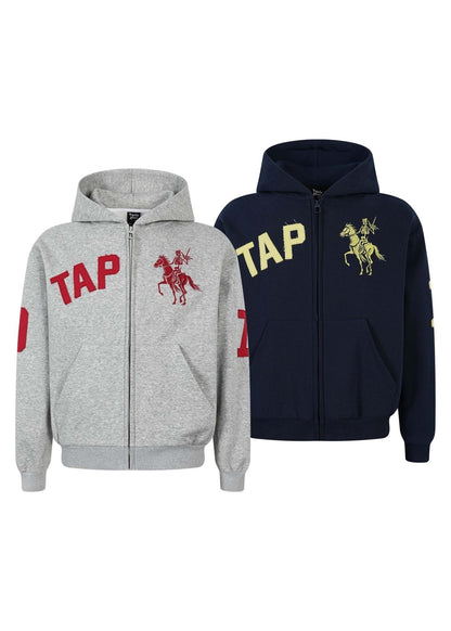 Retro Applique Embroidered Zip Hoodie - Rick Circus