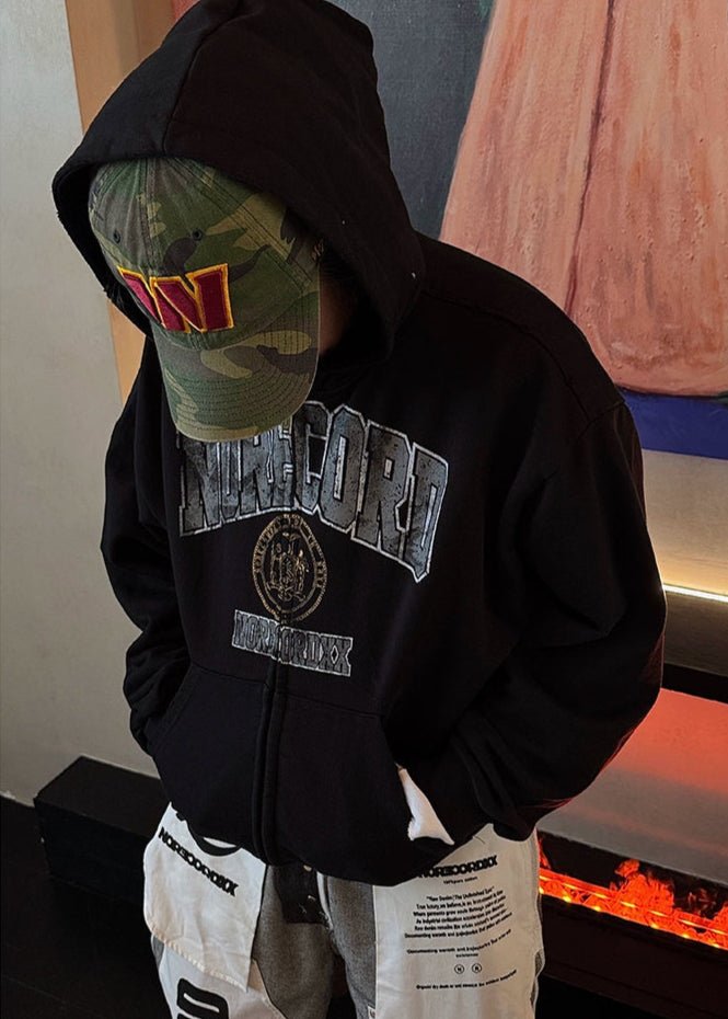 Retro Letter Print Zip Hoodie - Rick Circus