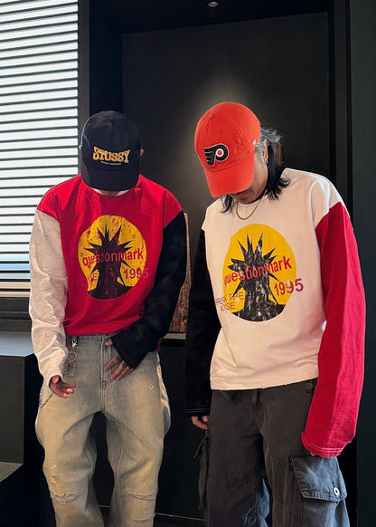 Retro Patchwork Graphic Long Sleeve T-Shirt - Rick Circus