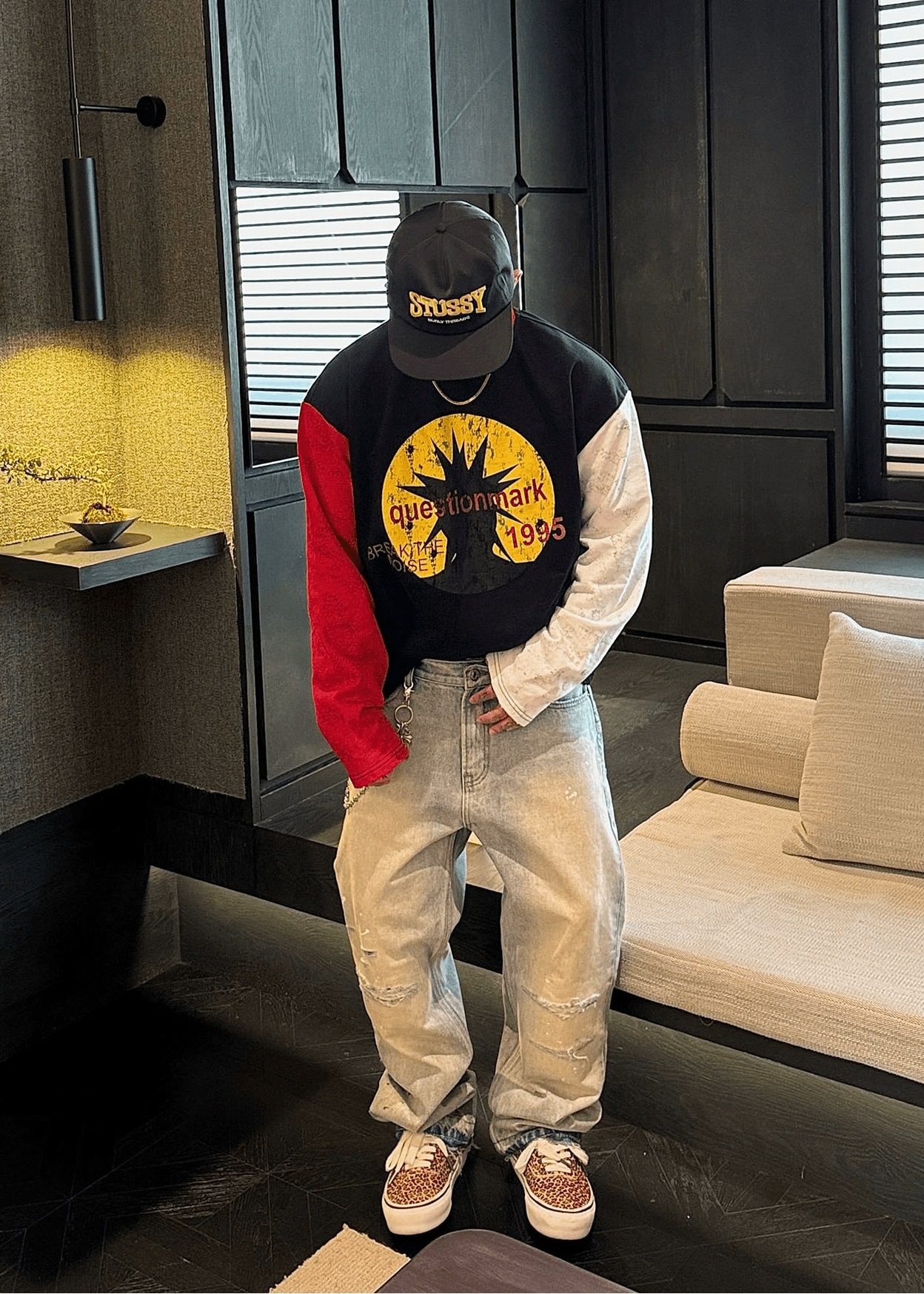Retro Patchwork Graphic Long Sleeve T-Shirt - Rick Circus