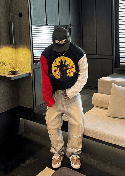 Retro Patchwork Graphic Long Sleeve T-Shirt - Rick Circus