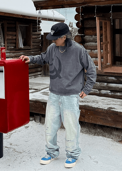 Retro Printed Long Sleeve Tee - Rick Circus