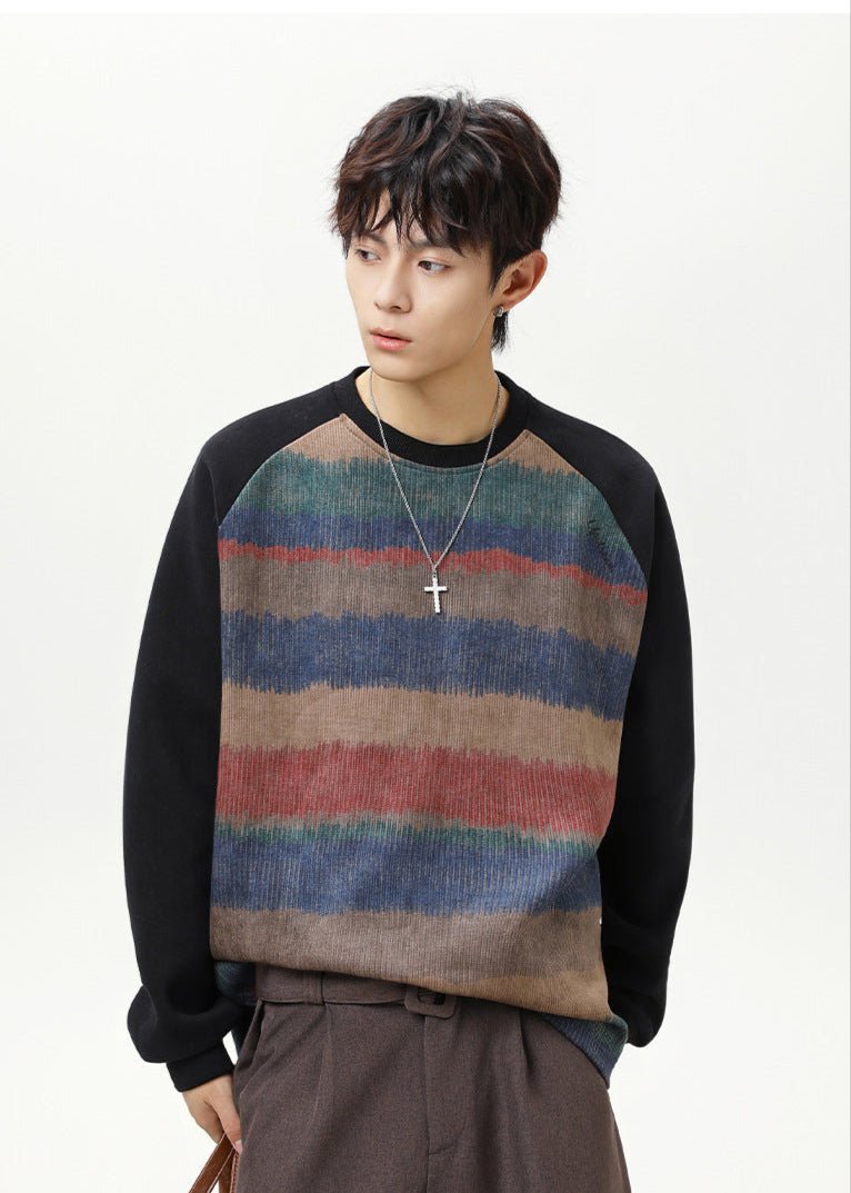 Retro Striped Oversized Crewneck Sweatshirt - Rick Circus