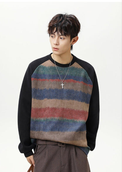 Retro Striped Oversized Crewneck Sweatshirt - Rick Circus