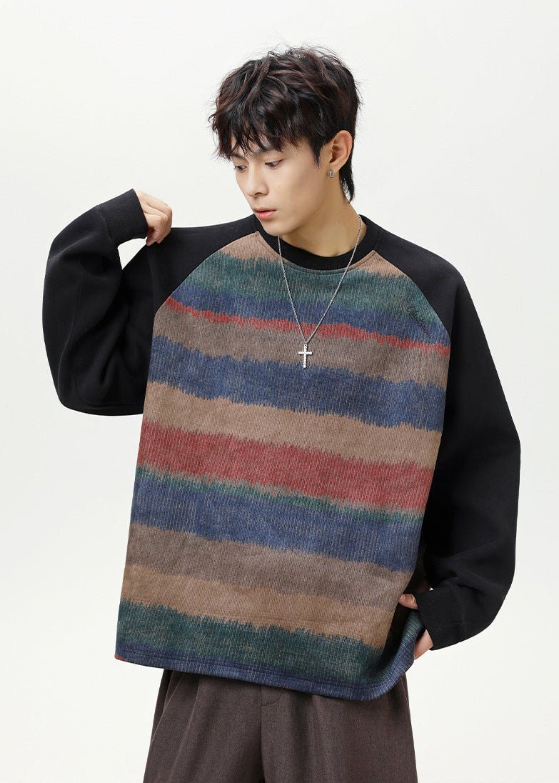Retro Striped Oversized Crewneck Sweatshirt - Rick Circus