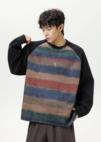 Retro Striped Oversized Crewneck Sweatshirt - Rick Circus