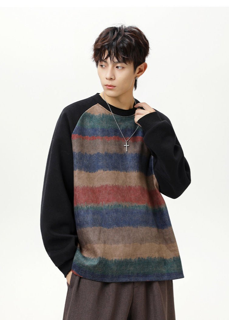 Retro Striped Oversized Crewneck Sweatshirt - Rick Circus