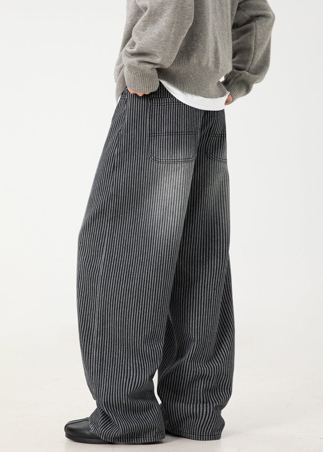 Retro Vertical Stripe Wide - Leg Jeans - Rick Circus