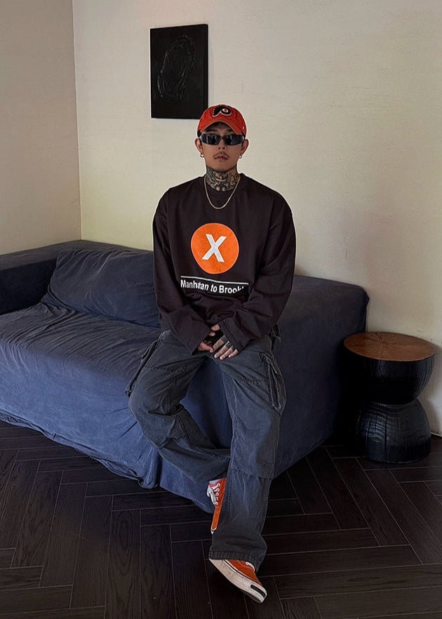 Retro X Print Long Sleeve T-Shirt - Rick Circus