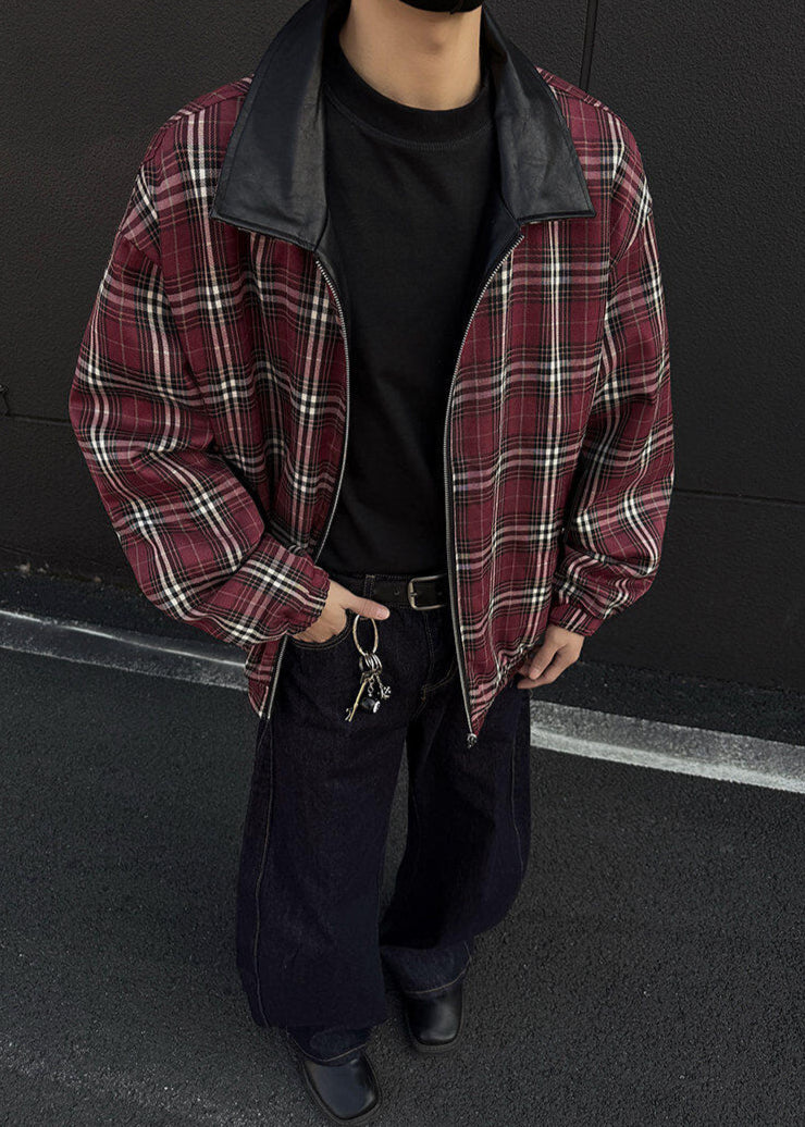 Reversible Leather &amp; Plaid Bomber Jacket - Rick Circus