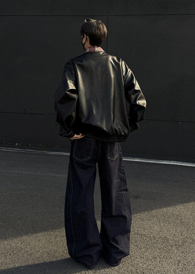Reversible Leather &amp; Plaid Bomber Jacket - Rick Circus