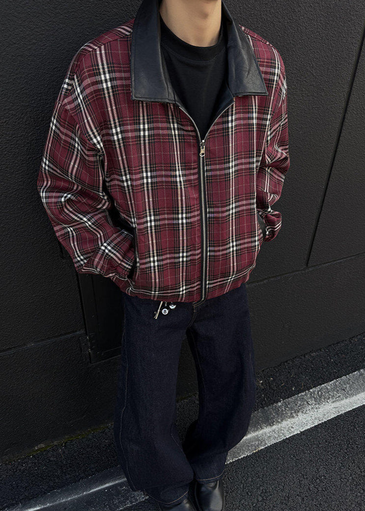 Reversible Leather &amp; Plaid Bomber Jacket - Rick Circus