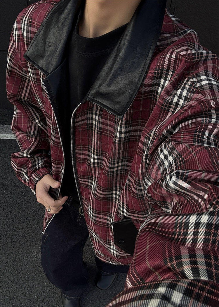 Reversible Leather &amp; Plaid Bomber Jacket - Rick Circus