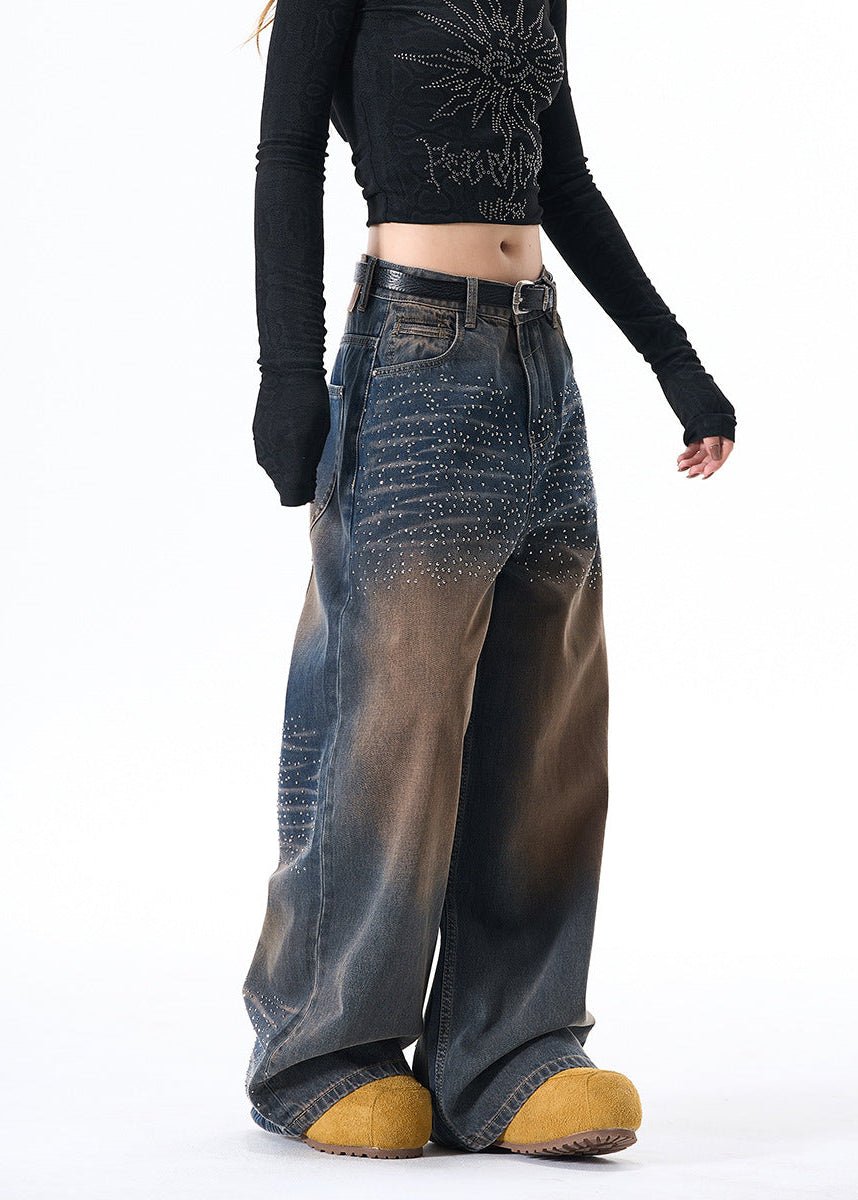 Rhinestone Washed Denim Jeans - Rick Circus