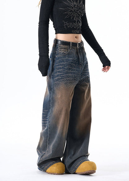 Rhinestone Washed Denim Jeans - Rick Circus