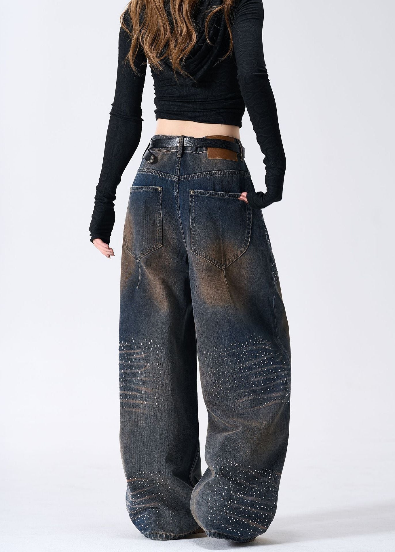 Rhinestone Washed Denim Jeans - Rick Circus