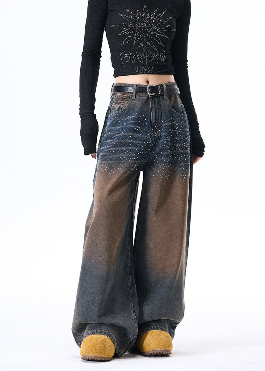 Rhinestone Washed Denim Jeans - Rick Circus