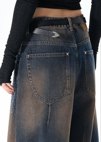 Rhinestone Washed Denim Jeans - Rick Circus