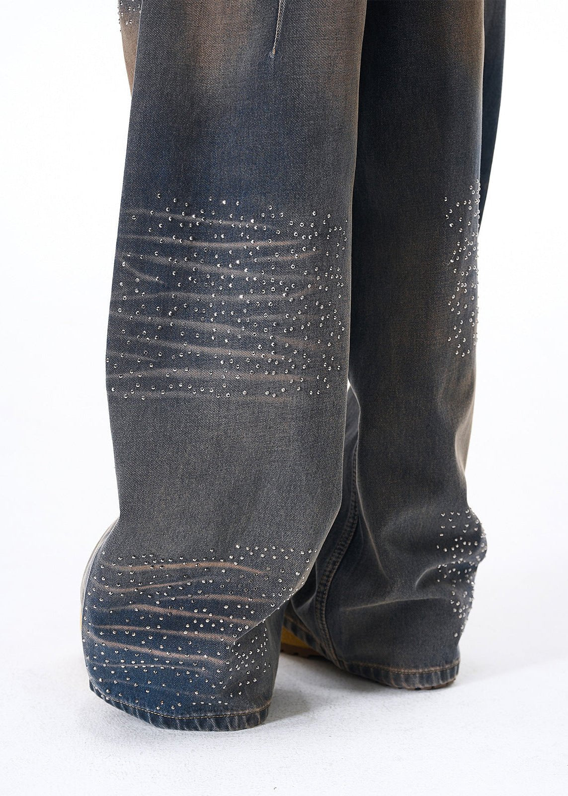 Rhinestone Washed Denim Jeans - Rick Circus