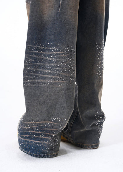 Rhinestone Washed Denim Jeans - Rick Circus