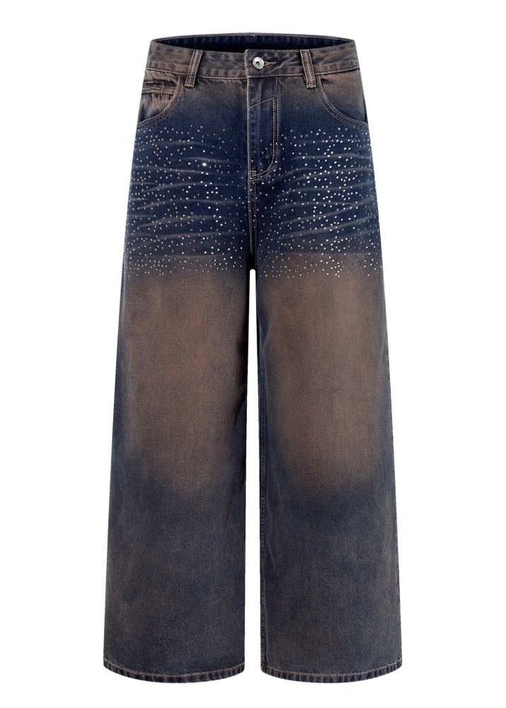 Rhinestone Washed Denim Jeans - Rick Circus