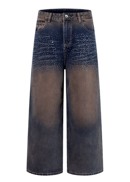 Rhinestone Washed Denim Jeans - Rick Circus