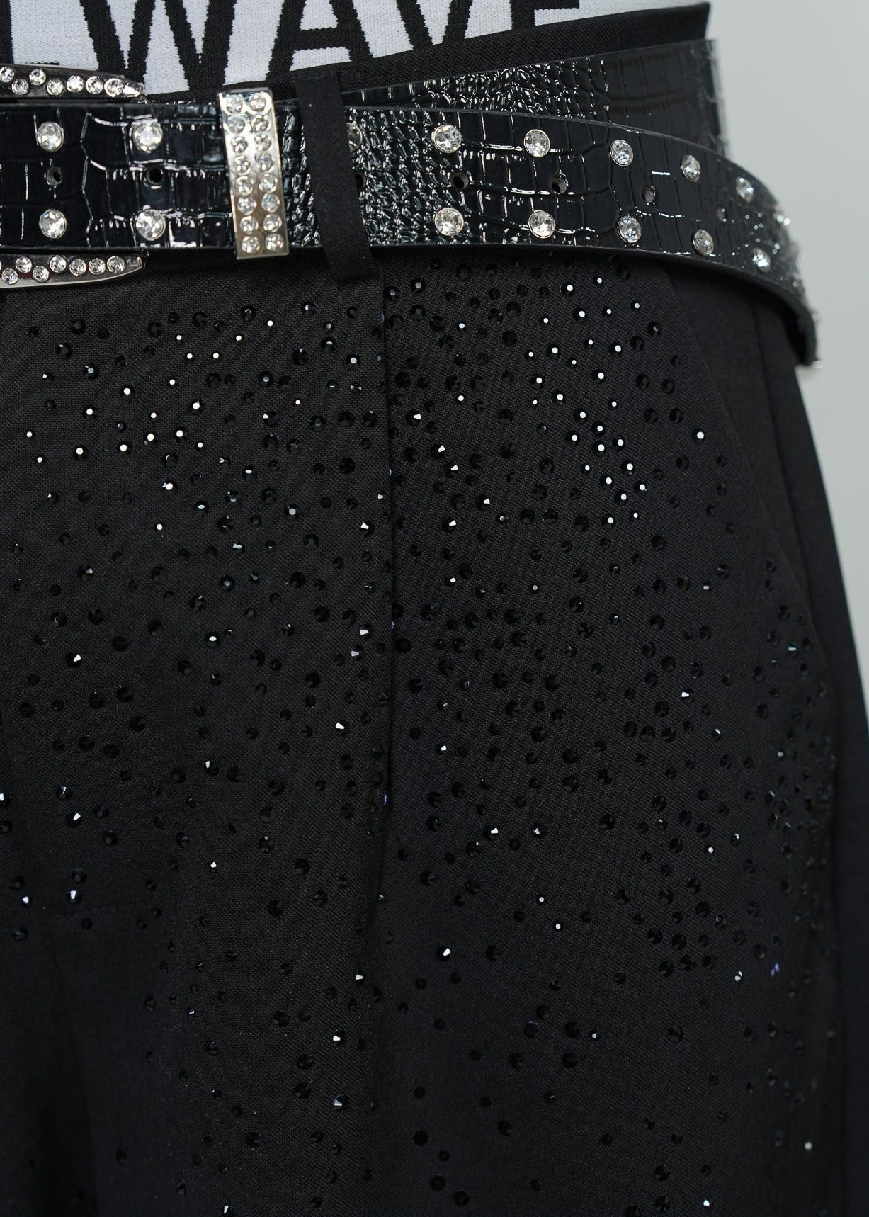 Rhinestone Wide Leg Dress Black Pants - Rick Circus