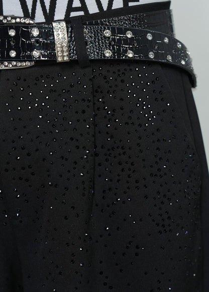Rhinestone Wide Leg Dress Black Pants - Rick Circus