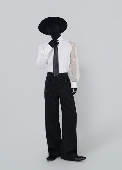 Rhinestone Wide Leg Dress Black Pants - Rick Circus