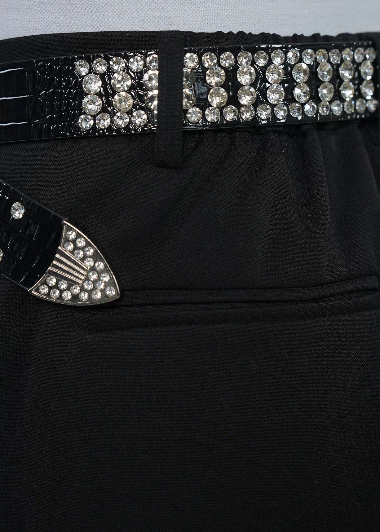 Rhinestone Wide Leg Dress Black Pants - Rick Circus