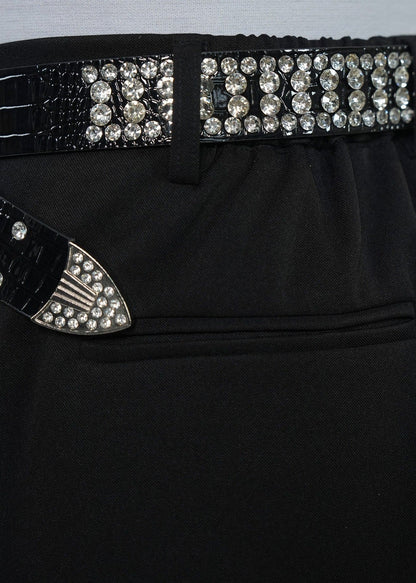 Rhinestone Wide Leg Dress Black Pants - Rick Circus