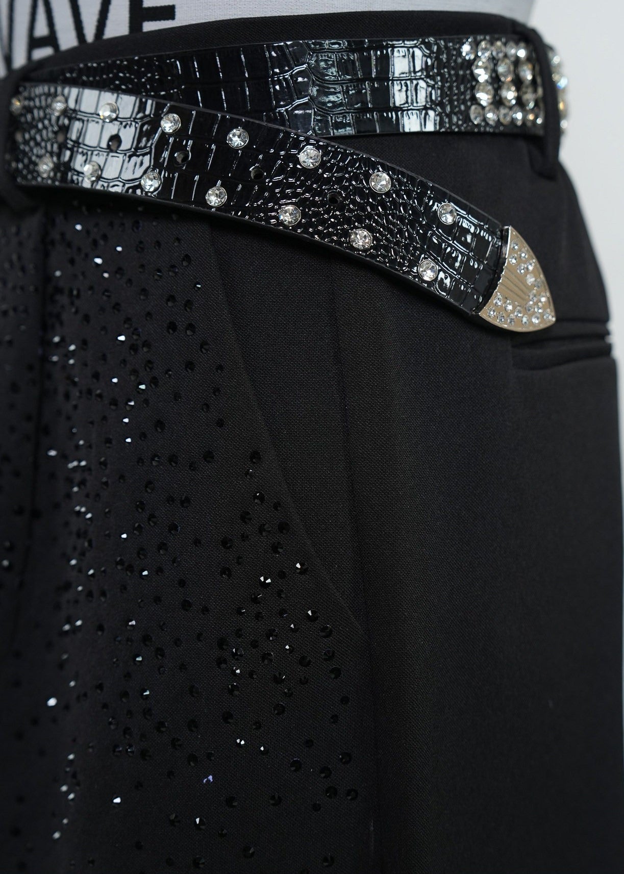 Rhinestone Wide Leg Dress Black Pants - Rick Circus