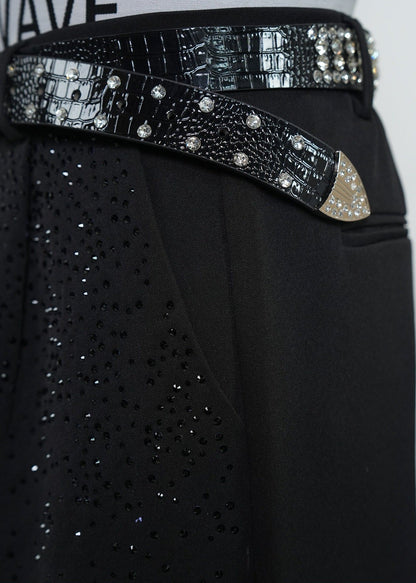 Rhinestone Wide Leg Dress Black Pants - Rick Circus