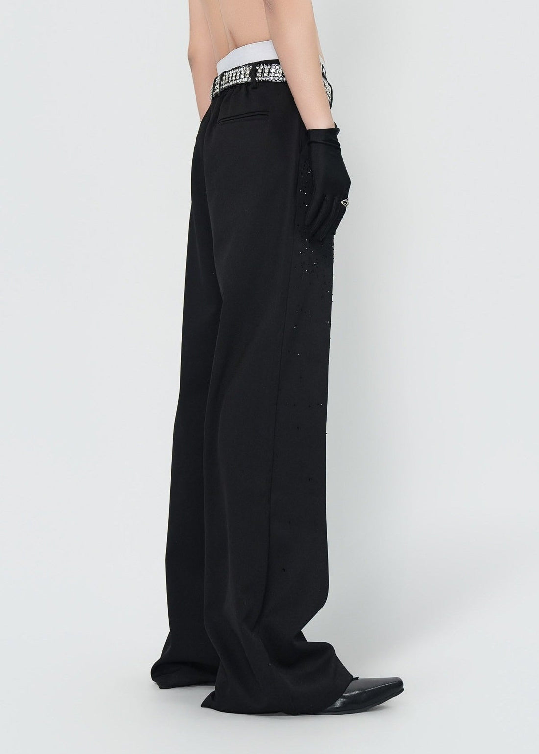 Rhinestone Wide Leg Dress Black Pants - Rick Circus