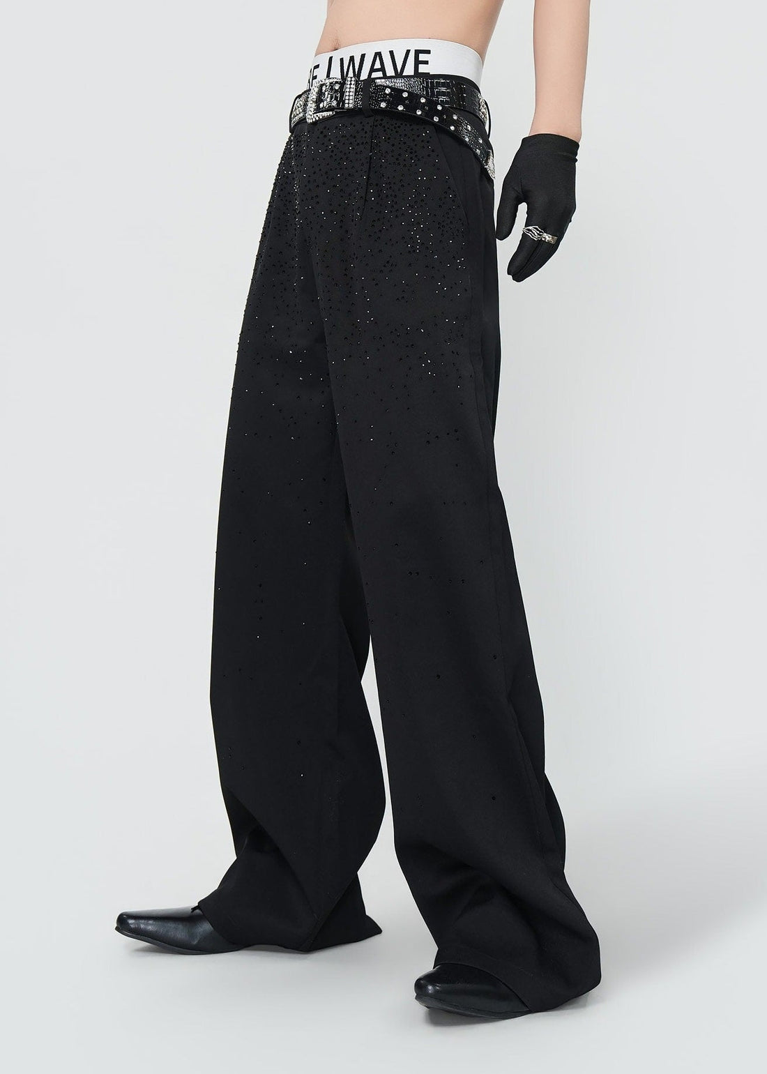 Rhinestone Wide Leg Dress Black Pants - Rick Circus