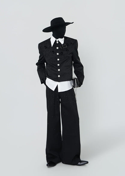 Rhinestone Wide Leg Dress Black Pants - Rick Circus