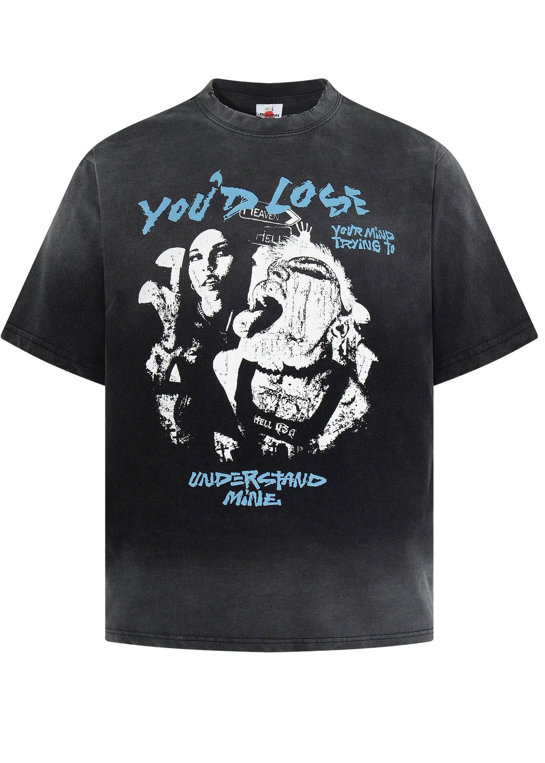Rock Style Street Punk Washed Graphic T-Shirt - Rick Circus