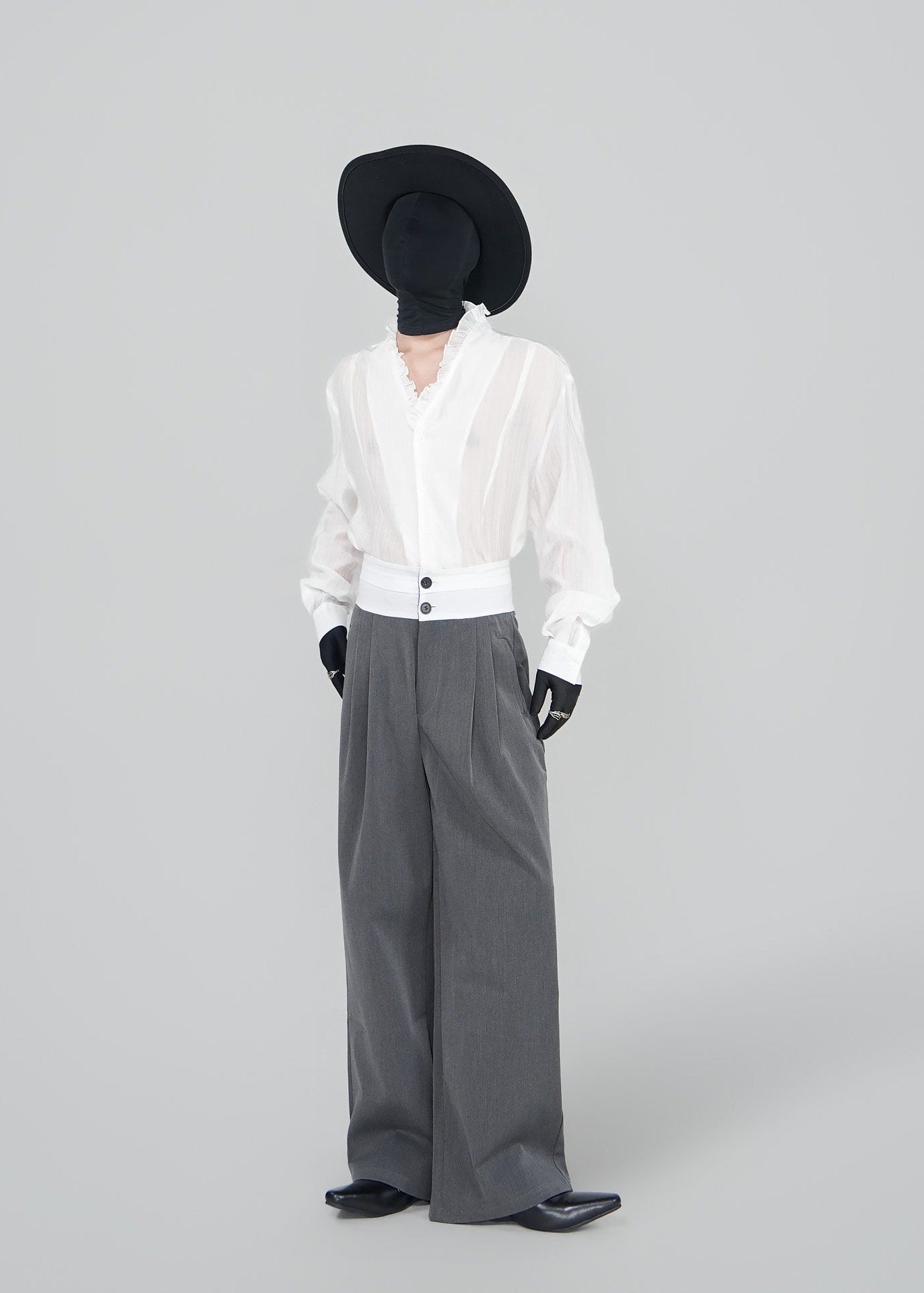 Ruffle V - Neck Sheer Textured Shirt - Rick Circus
