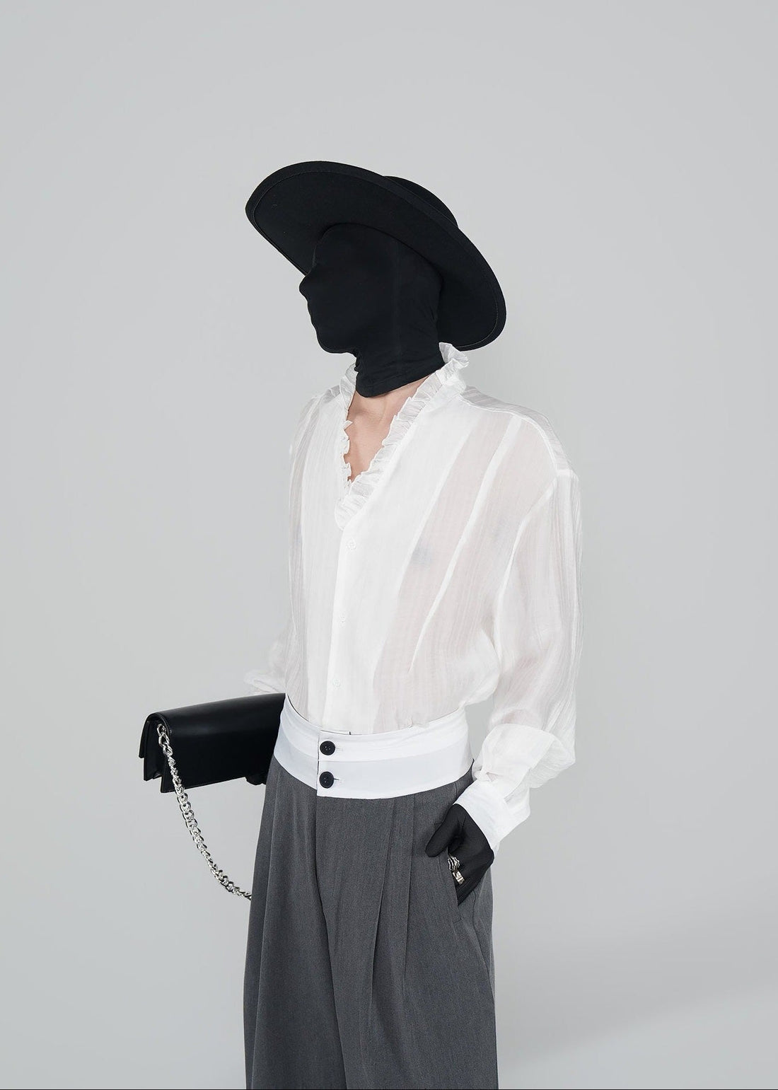 Ruffle V - Neck Sheer Textured Shirt - Rick Circus