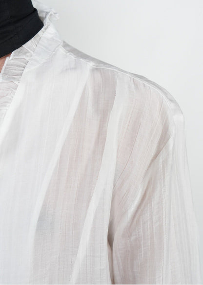 Ruffle V - Neck Sheer Textured Shirt - Rick Circus