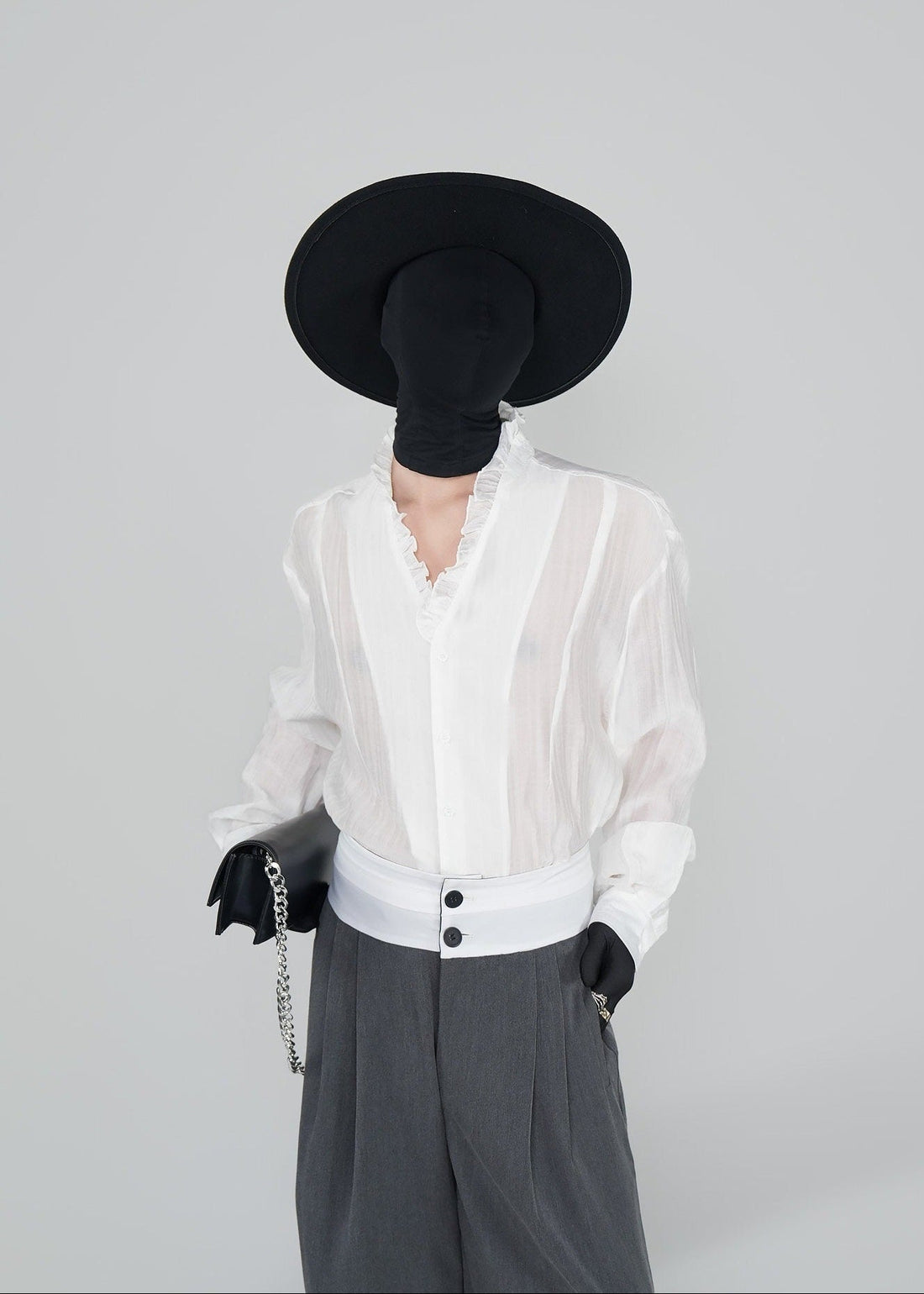 Ruffle V - Neck Sheer Textured Shirt - Rick Circus