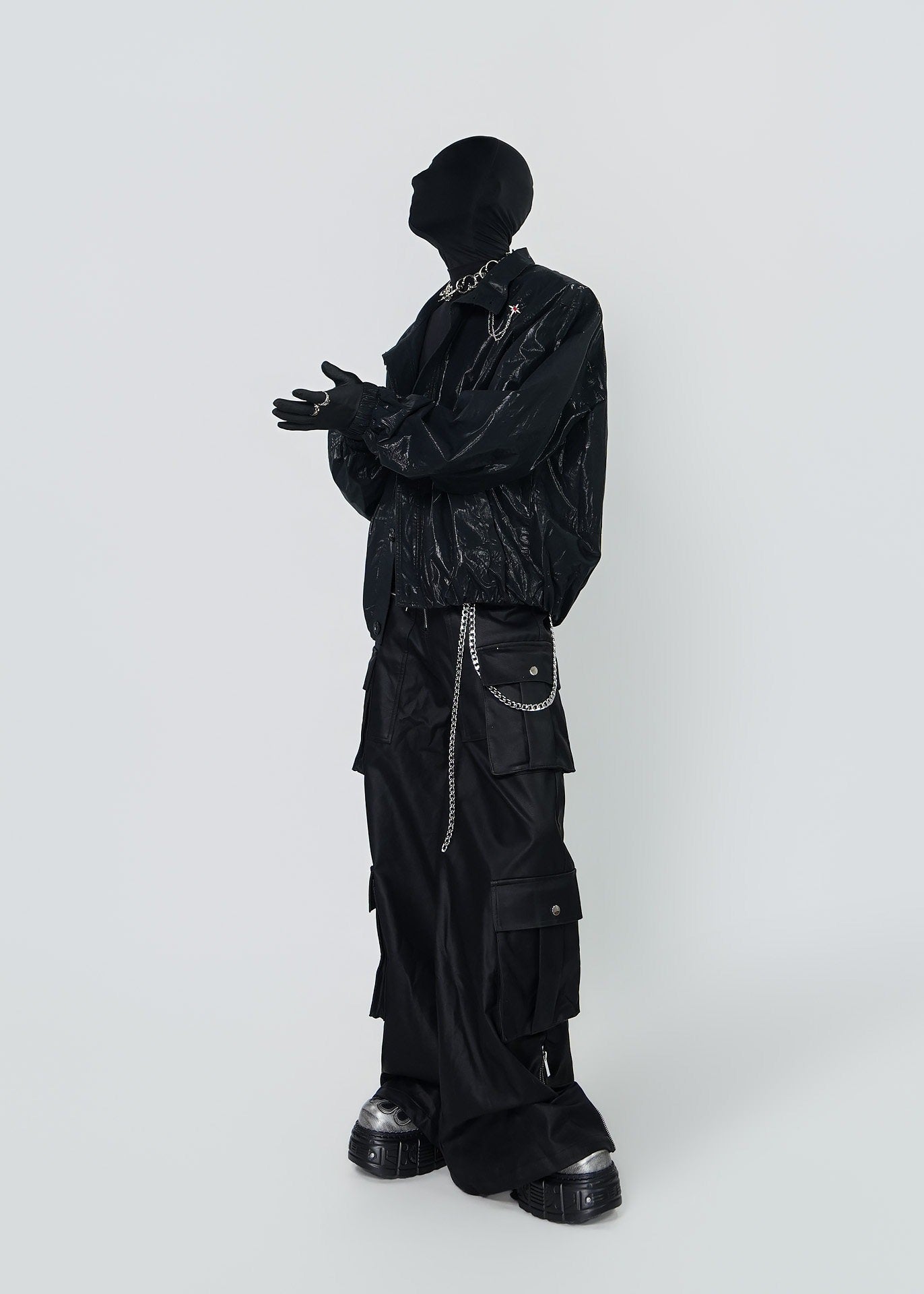 Shiny Coated Stand Collar Biker Jacket - Rick Circus