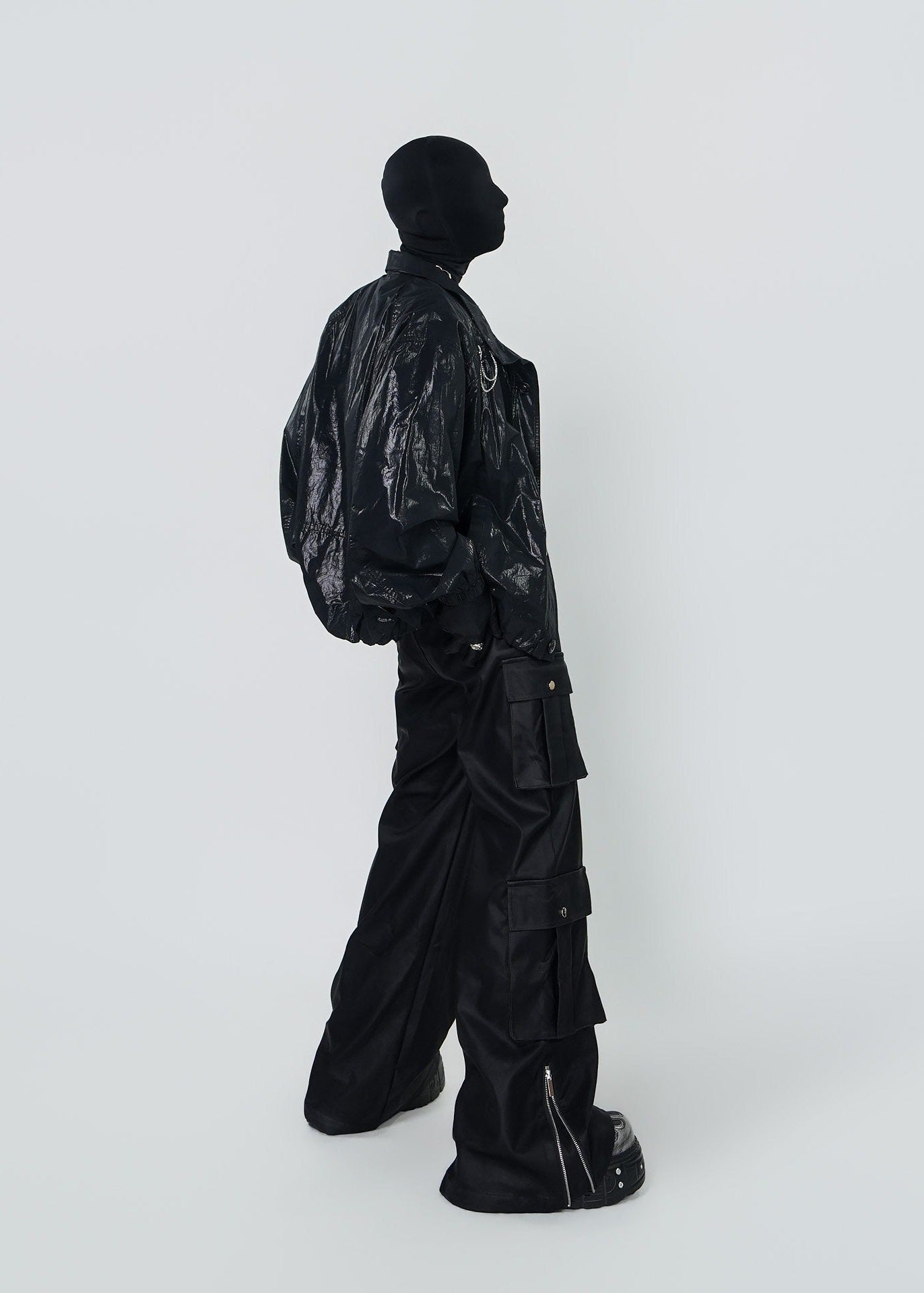 Shiny Coated Stand Collar Biker Jacket - Rick Circus