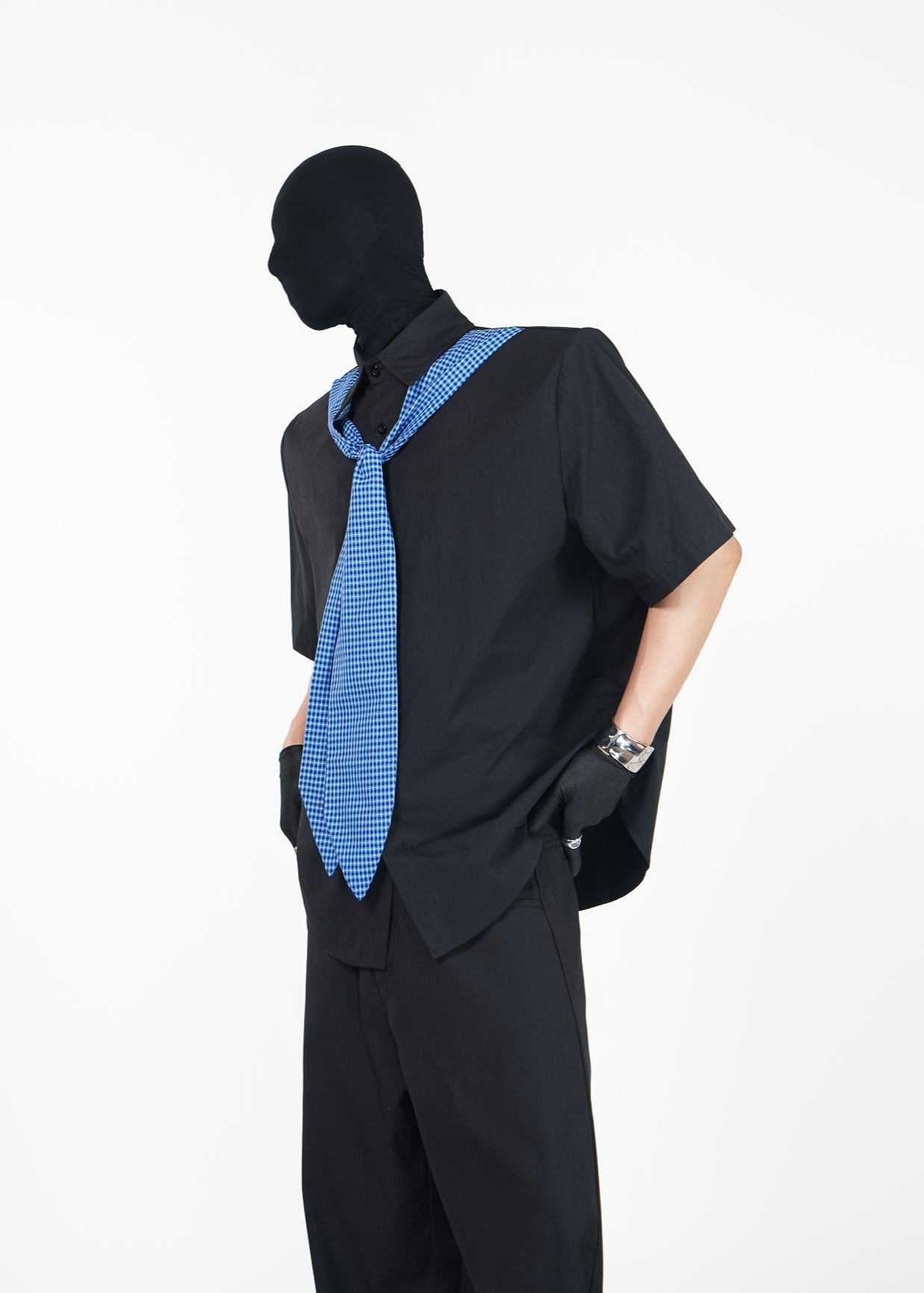 Short Sleeve Shirt with Blue Gingham Tie - Rick Circus