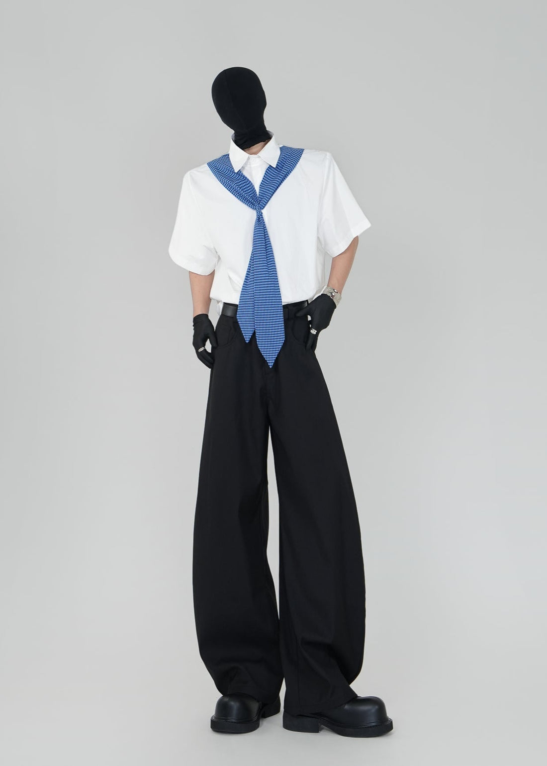 Short Sleeve Shirt with Blue Gingham Tie - Rick Circus