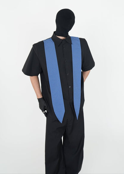Short Sleeve Shirt with Blue Gingham Tie - Rick Circus